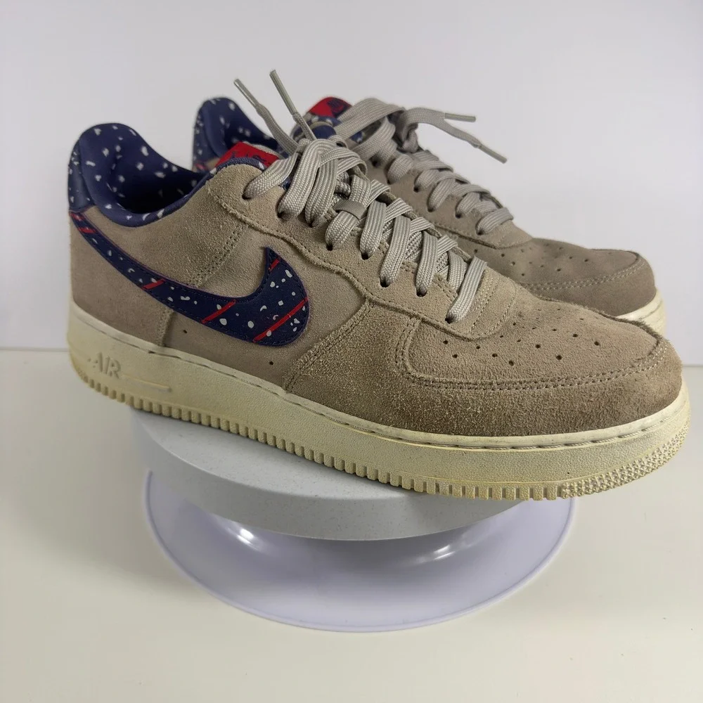 Nike Air‎ Force 1 Low Suede Tan Navy Speckled Swoosh Men US 11 Sneakers